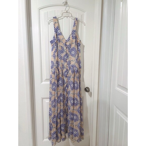 H&M Button Front Floral Pleated Ruffle Multicolor Sleeveless Maxi Dress Size 8 - Picture 4 of 11